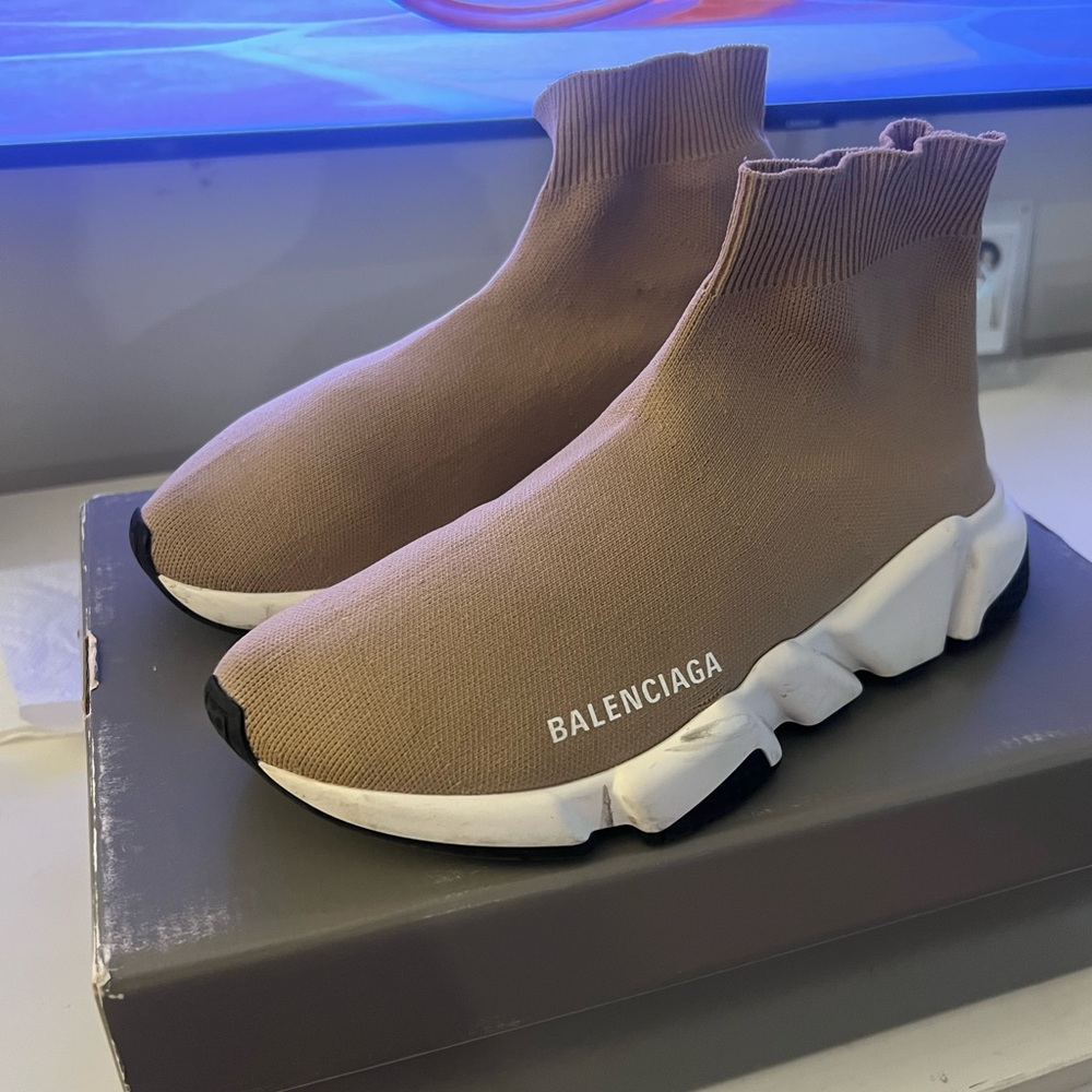 Balenciaga Taupe Knit Sneakers